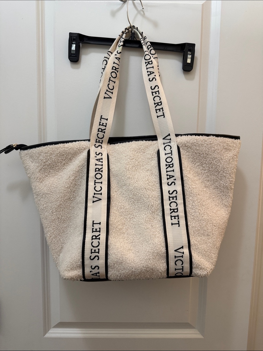 Victoria's Secret Cream Sherpa Tote with Logo Straps
